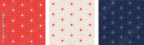 和柄（麻の葉）。日本の伝統模様、シームレスなパターン。シンプルな幾何学模様。