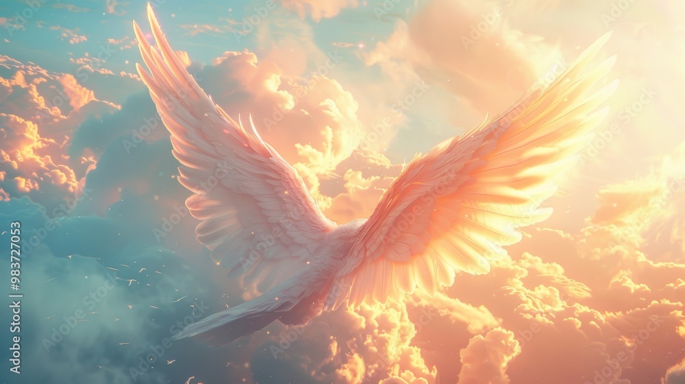 Obraz premium Minimalist Background: Angelic Guardian of Faith and Light, Illustrated in Divine Purity