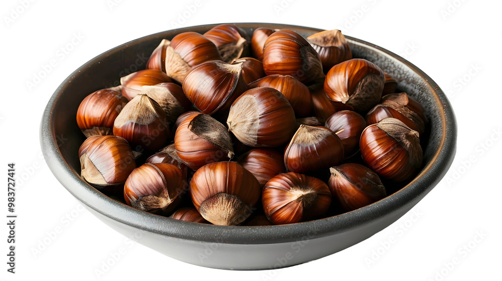 Delicious Roasted Chestnuts in a Wooden Bowl on White Background , Transparent Background Delicious Roasted Chestnuts in a Wooden Bowl on White Background , Transparent Background