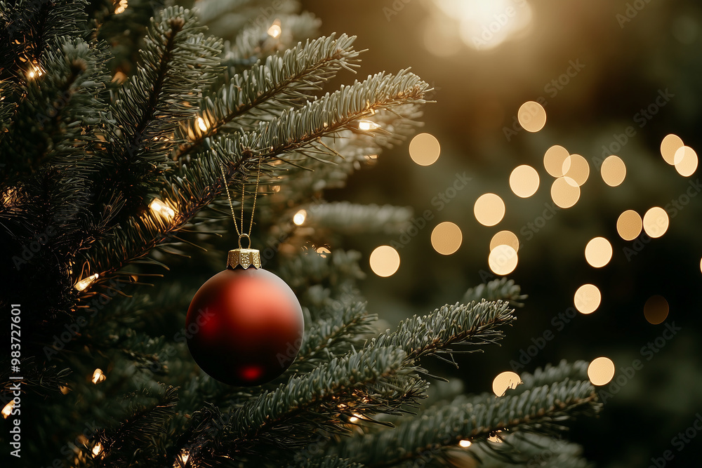 Christmas Ornaments on a Christmas Tree Next to a Window. Merry Christmas Christmas Ornaments on a Christmas Tree Next to a Window. Merry Christmas