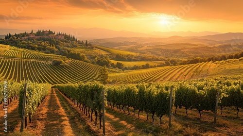 Wallpaper Mural Tuscan Vineyard Sunset Landscape Torontodigital.ca