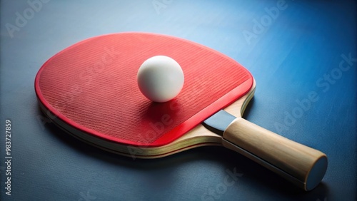 A close-up shot of a ping pong racket with a ball on top , ping pong, sport, game, equipment, table tennis, paddle, ball