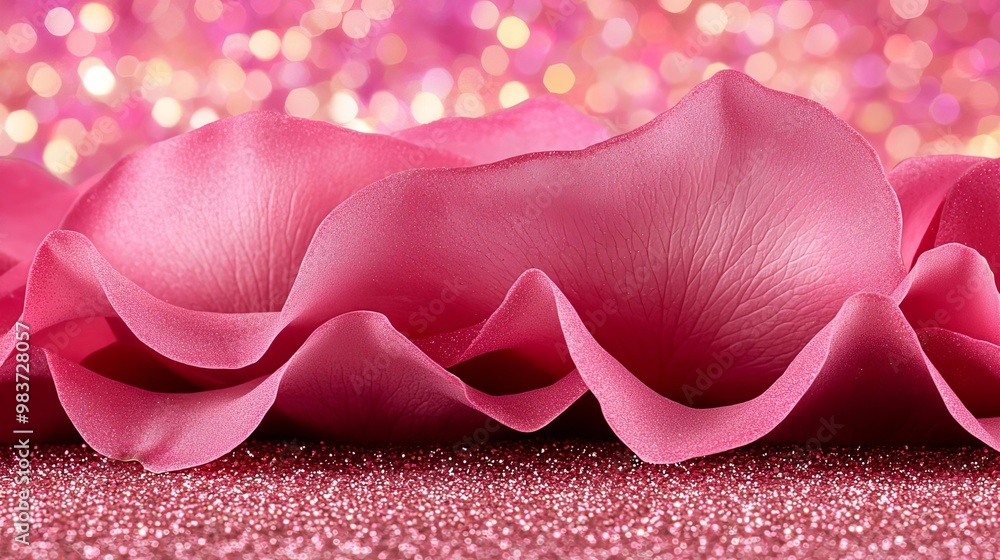 Soft pink rose petals blending into an abstract glitter background, with light and shadow playing delicately across the surface to create a romantic and sophisticated atmosphere Soft pink rose petals blending into an abstract glitter background, with light and shadow playing delicately across the surface to create a romantic and sophisticated atmosphere