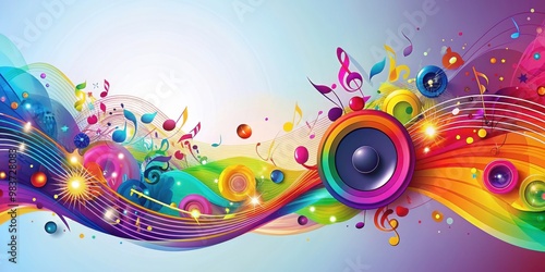 Colorful and vibrant music party flyer design with abstract elements and music notes, party, flyer, music, colorful, vibrant