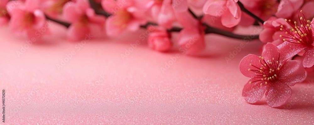 Obraz premium Pink glitter dust scattered over a delicate floral design, with soft, muted tones and gentle curves creating a sense of peace and harmony in a simple, elegant composition