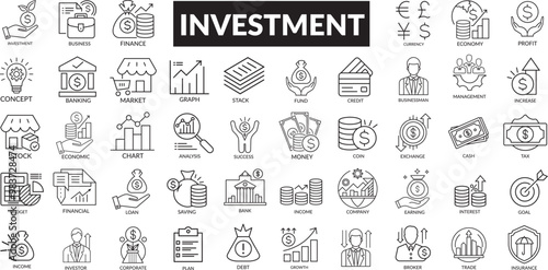 Investment stroke line editable vector icon.  investment, finance, growth, business, financial, profit, money, success, market, stock, economy, analysis, currency, management, chart icon design.