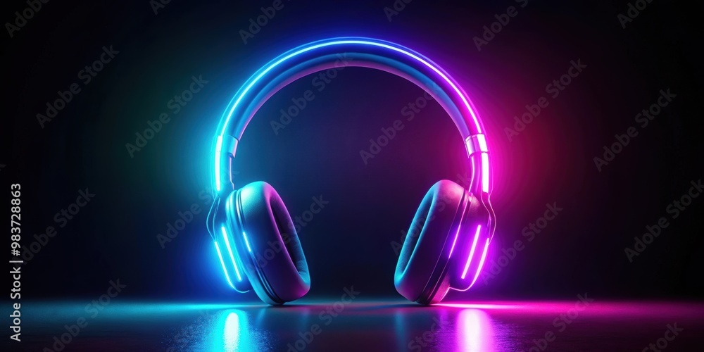 Glowing neon headphone on dark glowing background, neon, headphone, dark, background, technology, music, glowing Glowing neon headphone on dark glowing background, neon, headphone, dark, background, technology, music, glowing