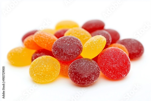 Colorful gummy candies on a white background 