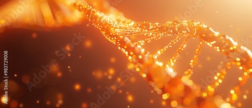 Glowing Orange DNA Strand, A mysterious and vibrant representation of life’s fundamental building block, radiating energy and wonder in a captivating visual display.