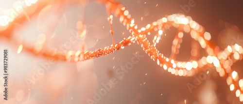 Glowing DNA Strand, a blurred representation of a vibrant orange DNA helix, embodies the mystery of life’s building blocks and evokes a sense of energy and wonder. photo