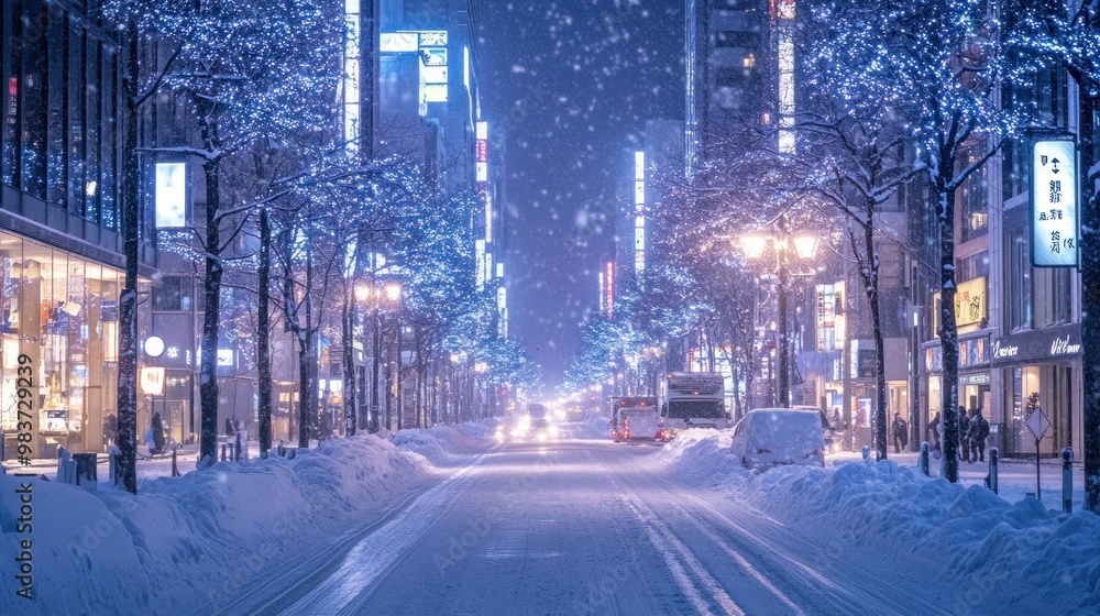 Snowy Evening in a Japanese City Street Snowy Evening in a Japanese City Street