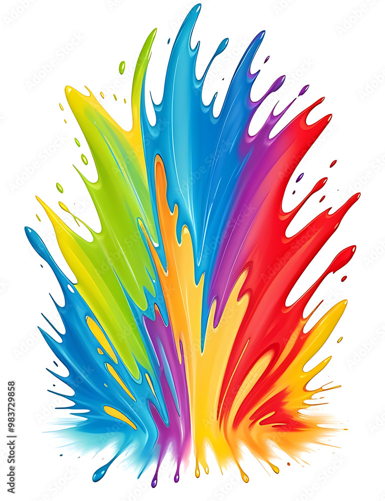 Obraz premium An abstract splash of colorful liquid paint swirling and mixing together, with dynamic shapes and vibrant hues, set against a plain white background for a bold mobile wallpaper.