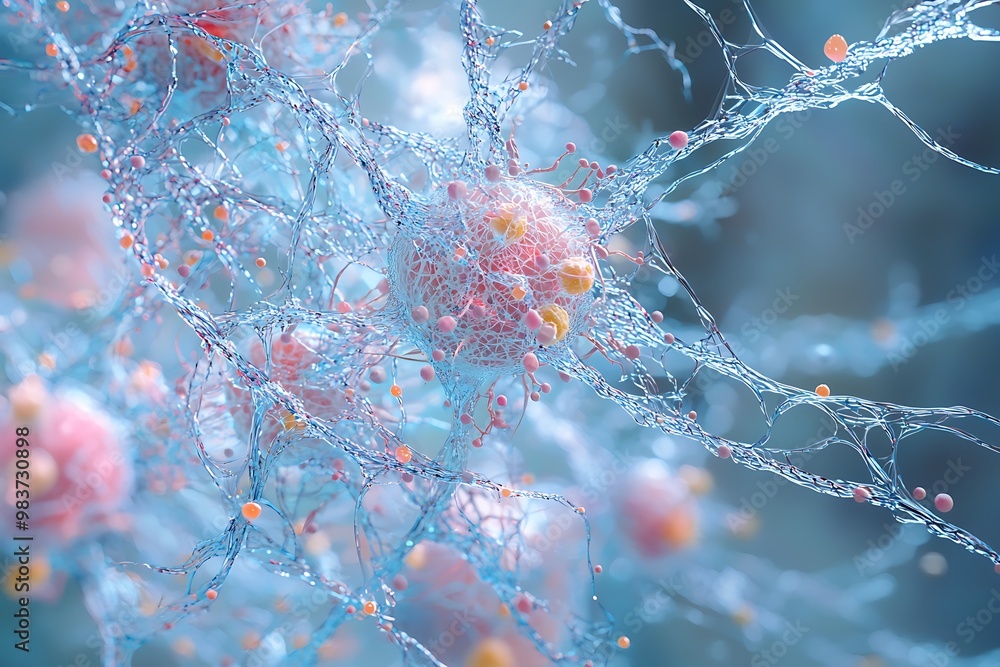 Immune synapse intricate network visualized in a detailed web-like form ...