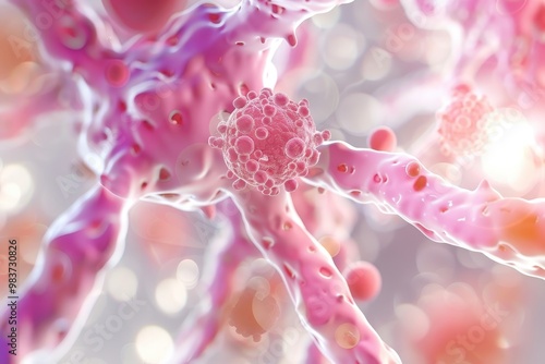 Vector illustration of Rheumatoid Arthritis cells, showcasing their unique structure and interactions, emphasizing the disease's impact on the immune system and joint health.