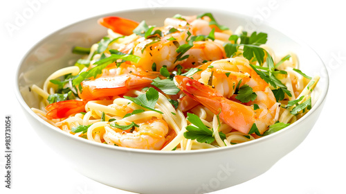 Delicious Salmon and Prawn Linguine Served in a Bowl Ready to Eat Stock Photo , Transparent Background