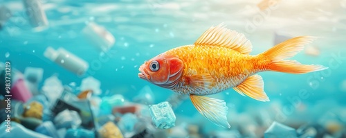 Fish Swimming in Plastic Waste.