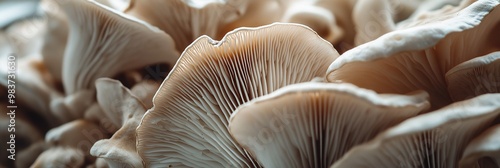 A close-up shot of fresh oyster mushrooms photo