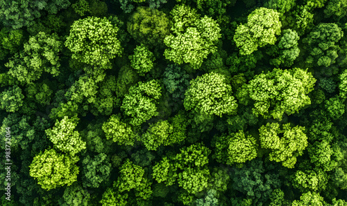 top view on the forest. Aerial top view of green forest tree photo