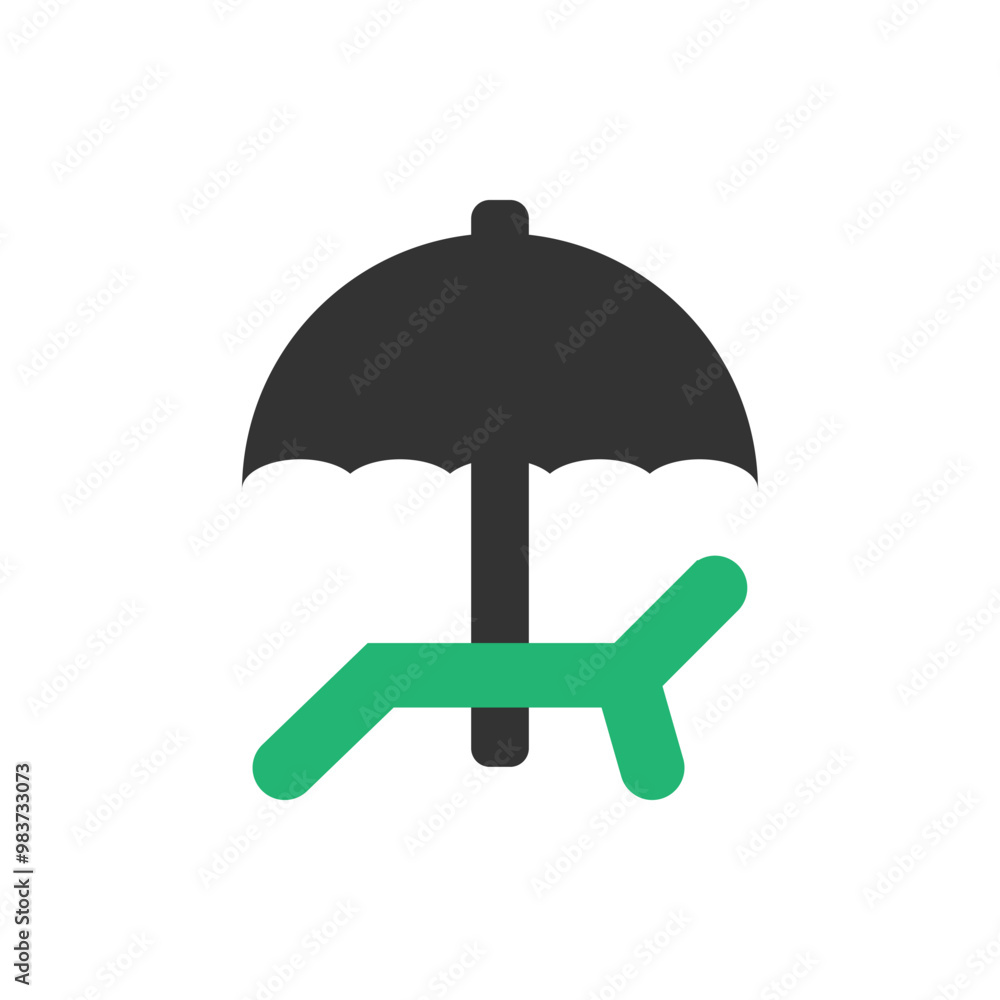 Beach Lounge Icon with Umbrella and Chair. icon depicting a beach scene with an umbrella and lounge chair, representing relaxation and vacation vibes. Beach Lounge Icon with Umbrella and Chair. icon depicting a beach scene with an umbrella and lounge chair, representing relaxation and vacation vibes.