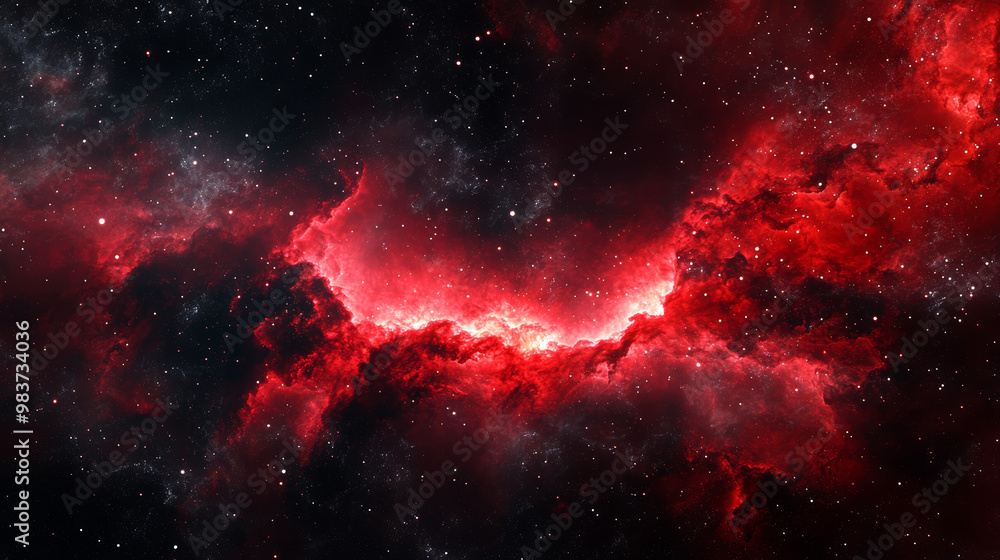 Fototapeta premium Stellar Nebula in Fiery Red and Black Universe - Made with Generative AI