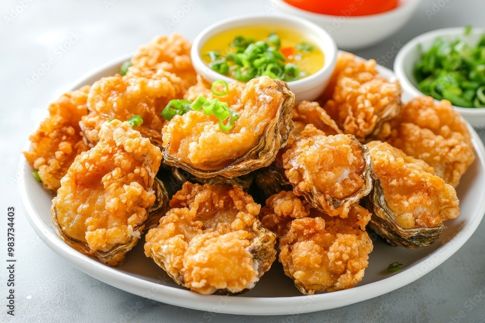 Crispy Fried Oysters with Dipping Sauce - a delicious seafood appetizer, perfect for sharing. The oysters are deep-fried to a golden brown and served with a tangy dipping sauce. Crispy Fried Oysters with Dipping Sauce - a delicious seafood appetizer, perfect for sharing. The oysters are deep-fried to a golden brown and served with a tangy dipping sauce.