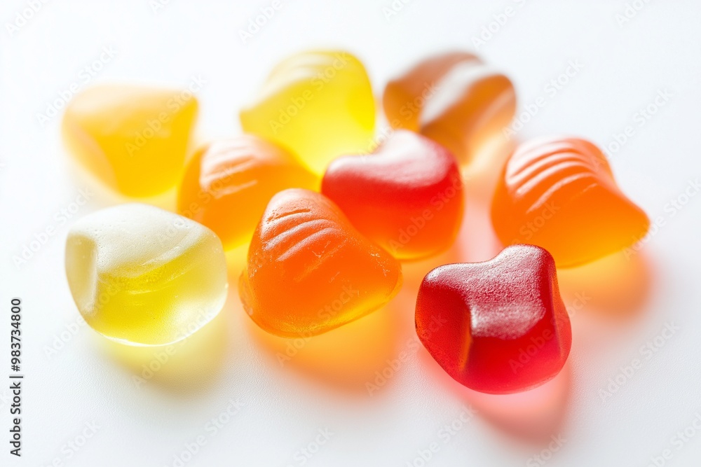 Colorful gummy candies on a white background 