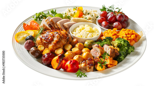 Festive Thanksgiving Dinner Plate with Delicious Food Selections , Transparent Background