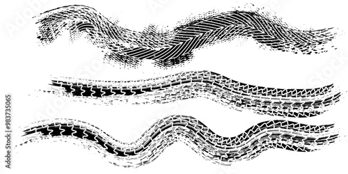 Black tire marks pattern isolated on white background with clipping path, burnt and burst tire texture for graphic design. modern, vector.
