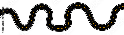 Horizontal asphalt road template. Winding road. Journey traffic curved highway. Seamless highway marking Isolated on background. Straight and winding road road. vector illustration