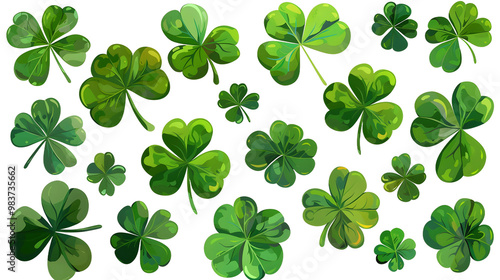 Vibrant Set of Clover Green St. Patrick's Day Elements in Stock Vector on White Background , Transparent Background