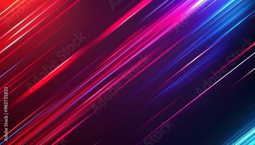 Abstract neon light background with blue and red glowing lines on a dark purple backdrop,