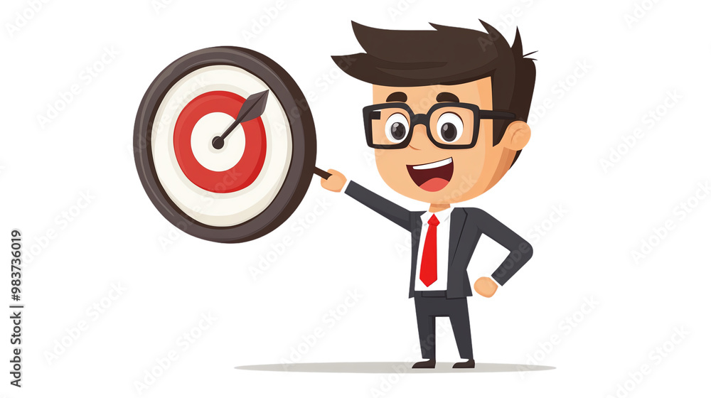 A cheerful businessman celebrates success, holding a target with an arrow hitting the bullseye, symbolizing achievement and focus, Transparent background. A cheerful businessman celebrates success, holding a target with an arrow hitting the bullseye, symbolizing achievement and focus, Transparent background.