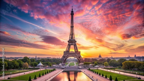 Beautiful pink sunset over the Eiffel Tower in Paris , Sunset, Eiffel Tower, Paris, France, Romantic, Evening, Cityscape