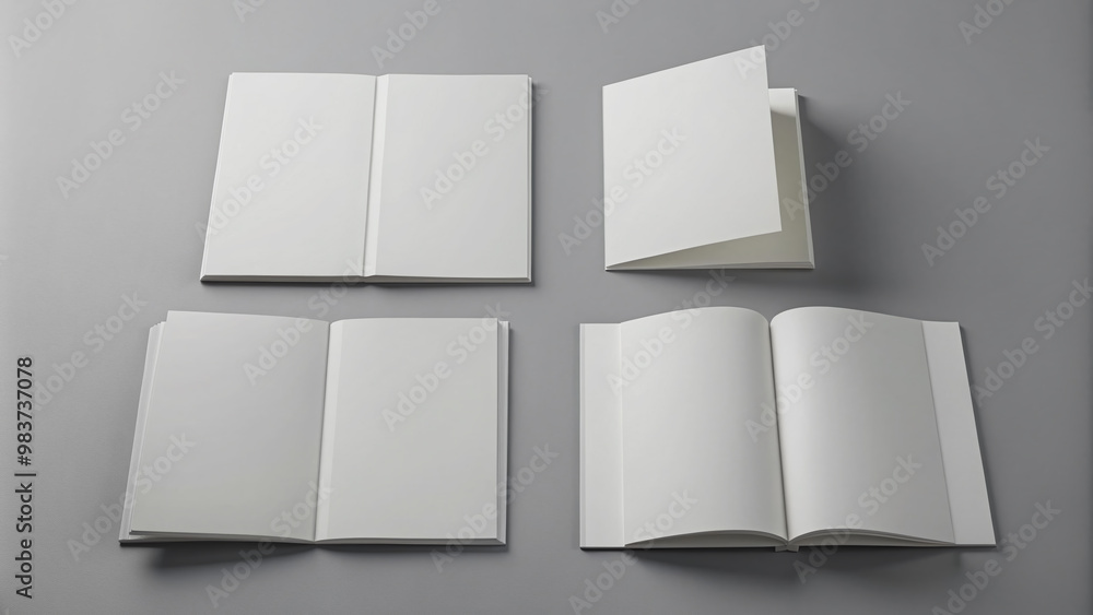 Blank brochures with open and closed covers in various angles and ...