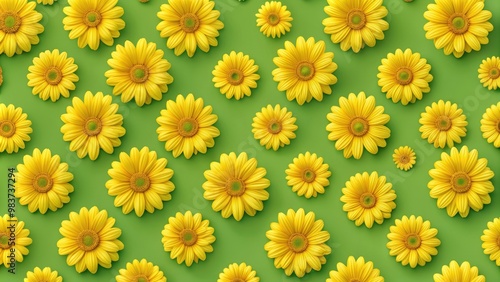 Seamless texture of yellow flowers on a green background, seamless, texture, yellow, flowers, green, background, pattern #983737294