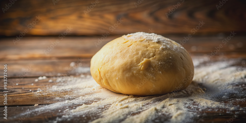 Golden dough nicely rounded and smooth, perfectly proofed, sits on a rustic wooden surface, awaiting baking, bathed in soft, warm, and inviting natural lighting. Golden dough nicely rounded and smooth, perfectly proofed, sits on a rustic wooden surface, awaiting baking, bathed in soft, warm, and inviting natural lighting.