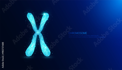 Chromosome DNA gene cell double helix blue. Genetic synthetic biology combined. Glowing polygonal. Code analysis thymine, adenine, guanine, cytosine. Medical science background vector.