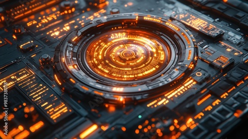 Wallpaper Mural Futuristic interface with glowing orange elements and circuits. Torontodigital.ca