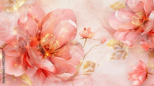 Elegant pink flower design with soft petals and sparkling elements, perfect for backgrounds and floral-themed projects.