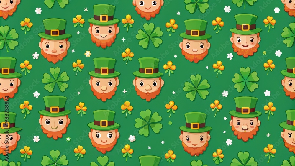 Fototapeta premium Seamless leprechaun pattern on green background, leprechaun, seamless, pattern, background, St. Patrick's Day, Irish, luck