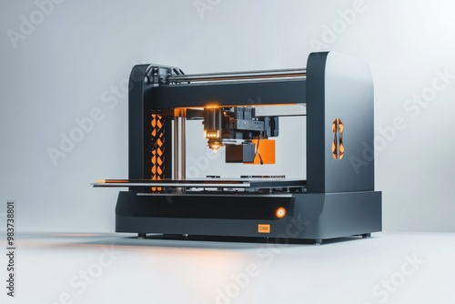 Industrial 3D Printer Machinery in Action - Real Photo showcasing the advanced technology used in modern manufacturing. This image captures the precision and complexity of 3D printing, with the machin photo