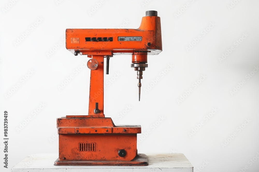 Industrial Drill Press Machine for Precision Work, used in various industries, featuring a sturdy orange frame, a powerful drill bit, and precise adjustment controls. Industrial Drill Press Machine for Precision Work, used in various industries, featuring a sturdy orange frame, a powerful drill bit, and precise adjustment controls.