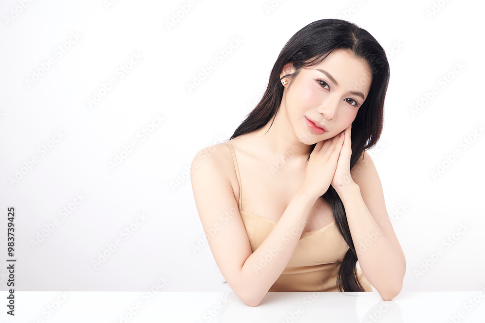 Beautiful young asian woman with clean fresh skin on white background, Face care, Facial treatment, Cosmetology, beauty and spa, Asian women portrait. Beautiful young asian woman with clean fresh skin on white background, Face care, Facial treatment, Cosmetology, beauty and spa, Asian women portrait.