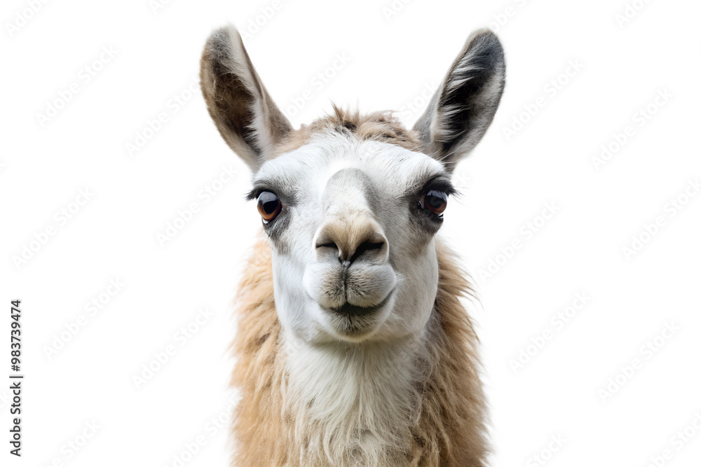 Fototapeta premium Llama portrait on transparent background with friendly expression