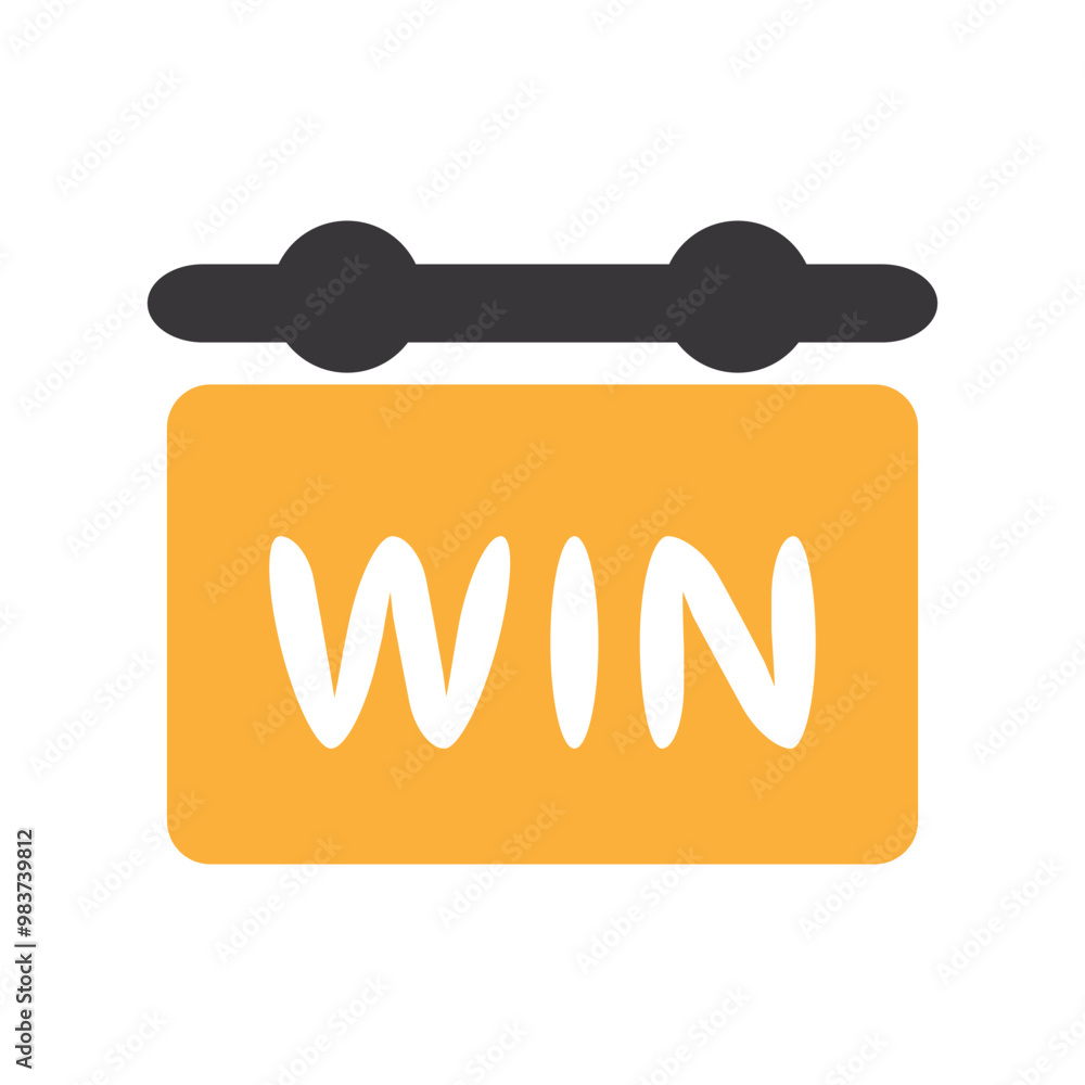Winning Concept with Hanging Yellow Win Sign Icon. Graphic of a yellow win sign hanging between two points, symbolizing success, achievement, and victory. Winning Concept with Hanging Yellow Win Sign Icon. Graphic of a yellow win sign hanging between two points, symbolizing success, achievement, and victory.