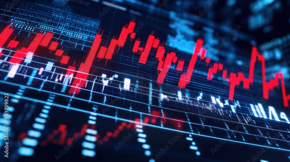 Digital Stock Market Chart with Red Candlesticks Digital Stock Market Chart with Red Candlesticks