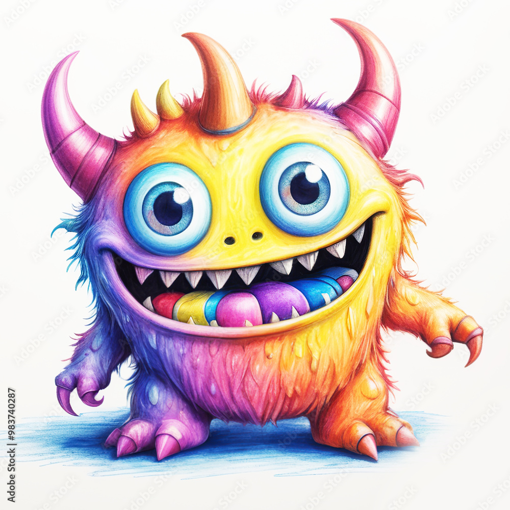 Naklejka premium Colorful cute monster painting