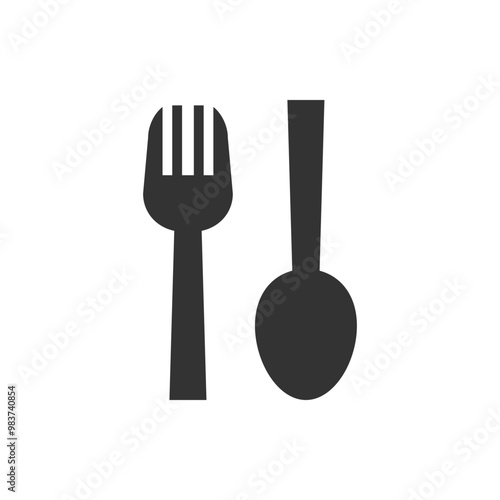 Black Cutlery Icon of Fork and Spoon. silhouette of a fork and spoon representing dining and culinary concepts. Ideal for food-related designs or restaurant branding.