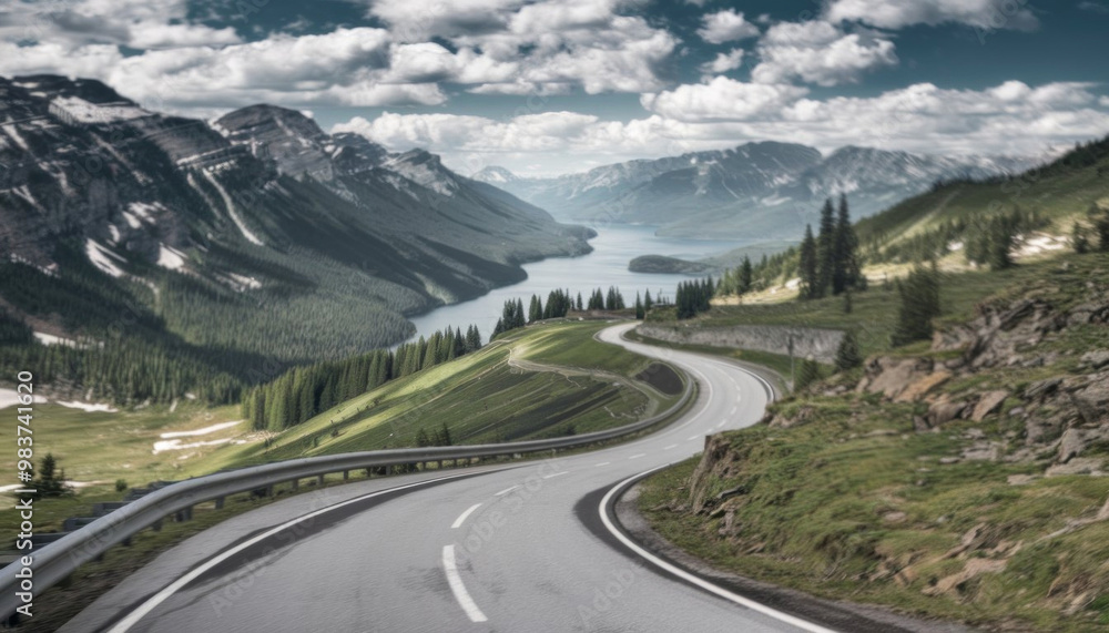 Fototapeta premium Asphalt road in Alp mountains. Road trip concept. Beautiful landscape.