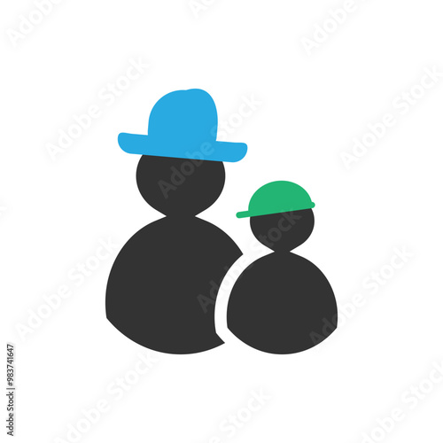 Colorful Icon of Two People Wearing Hats. Ideal for representing relationships, family, or teamwork in a visually appealing way.